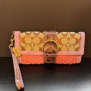 Authentic Vintage Coach Brown, Purple and Pink Wristlet Clutch